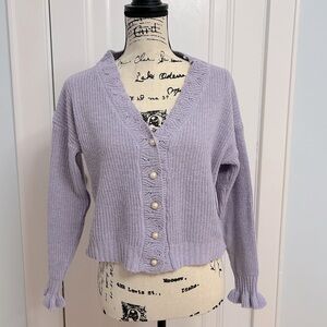Lilac Knit Cardigan with ruffled sleeves